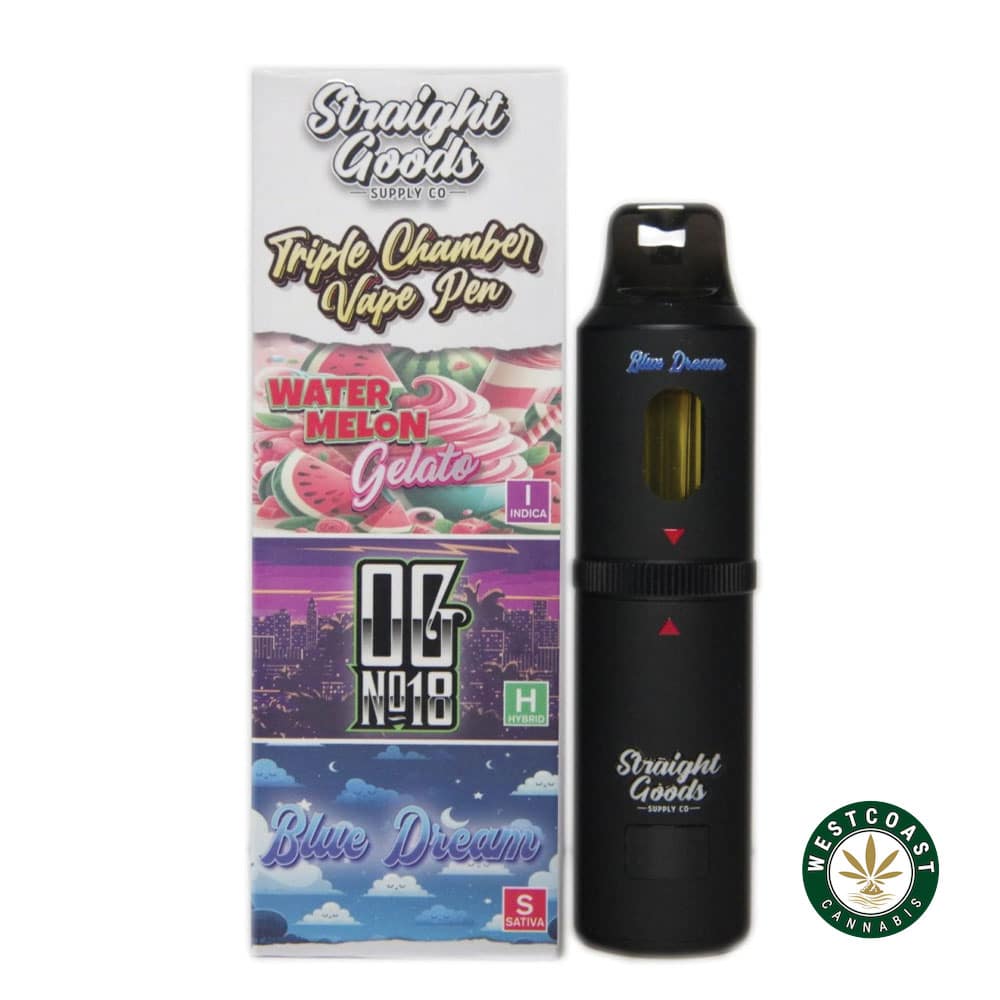 Straight Goods – Triple Chamber Vape – Watermelon Gelato + OG No18 + Blue Dream (3 Grams + 3 Grams + 3 Gram) Straight Goods – Triple Chamber Vape – Watermelon Gelato + OG No18 + Blue Dream (3 Grams + 3 Grams + 3 Gram) product image
