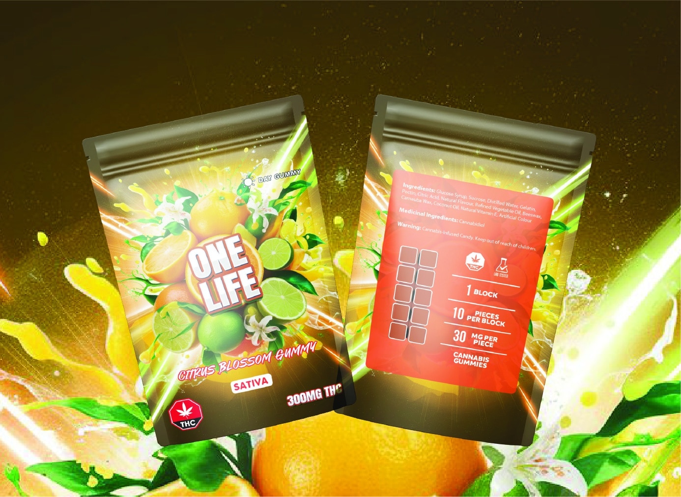 One Life Edibles – Citrus Blossom Gummy – 300mg THC (Sativa) One Life Edibles – Citrus Blossom Gummy – 300mg THC (Sativa) product image