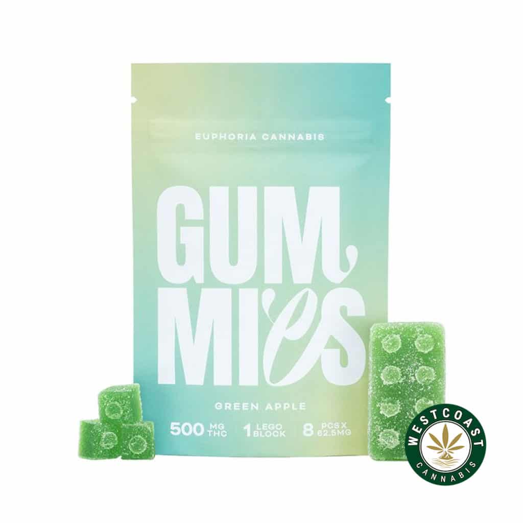 Euphoria Cannabis – Green Apple Gummies 500mg THC Euphoria Cannabis – Green Apple Gummies 500mg THC product image