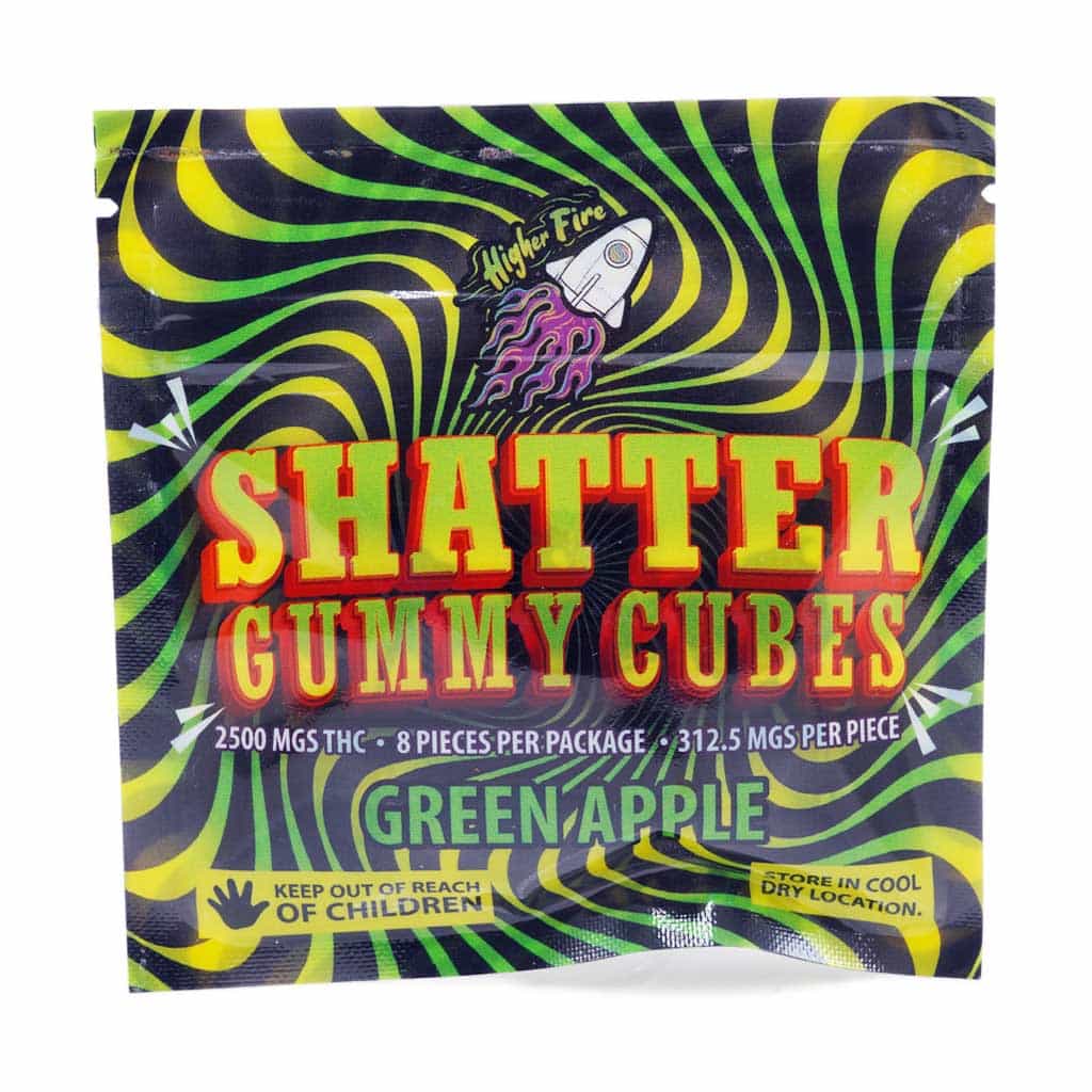 Higher Fire Extracts – Shatter Gummy Cubes – Green Apple 2500mg THC Higher Fire Extracts – Shatter Gummy Cubes – Green Apple 2500mg THC product image