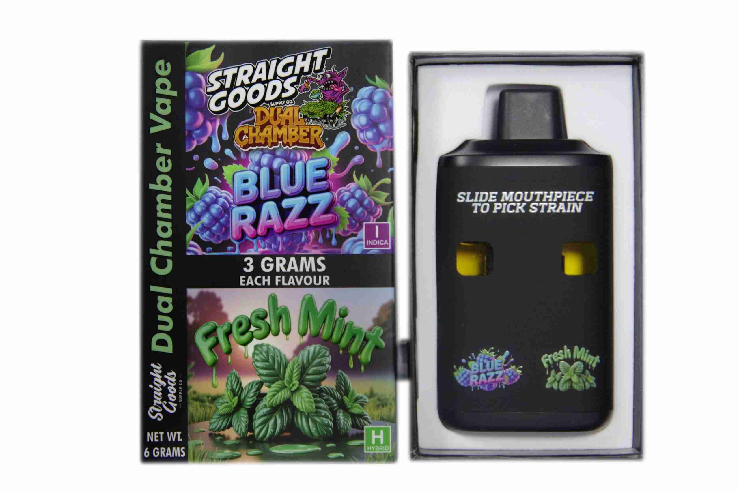 Straight Goods – Dual Chamber Vape – Blue Razz + Fresh Mint (3 Grams + 3 Grams) Straight Goods – Dual Chamber Vape – Blue Razz + Fresh Mint (3 Grams + 3 Grams) product image
