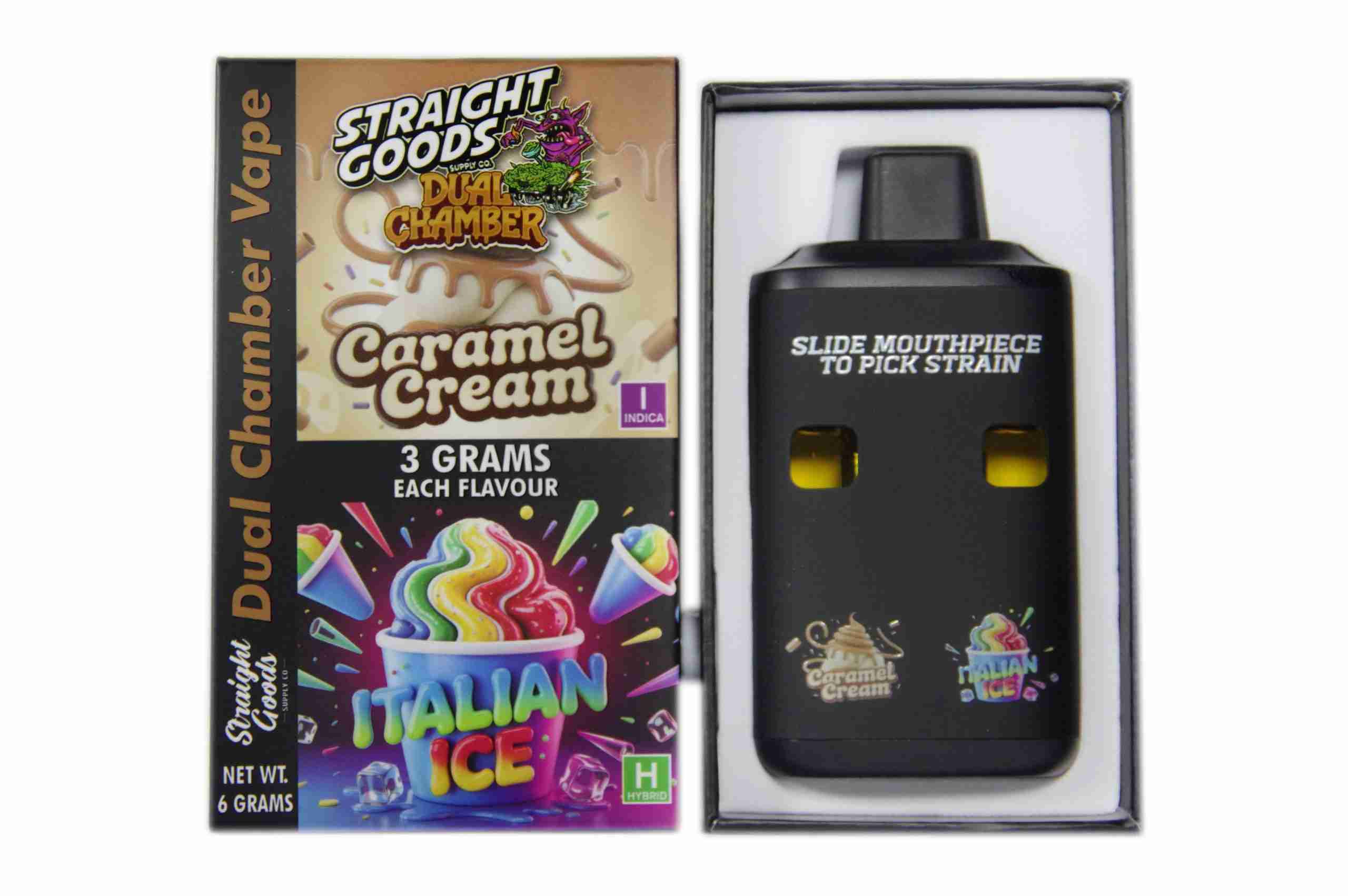 Straight Goods – Dual Chamber Vape – Caramel Cream + Italian Ice (3 Grams + 3 Grams) Straight Goods – Dual Chamber Vape – Caramel Cream + Italian Ice (3 Grams + 3 Grams) product image
