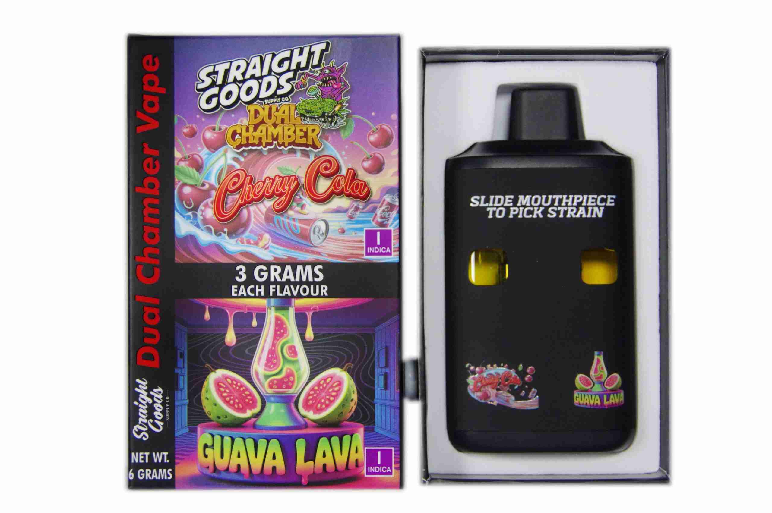 Straight Goods – Dual Chamber Vape – Cherry Cola + Guava Lava (3 Grams + 3 Grams) Straight Goods – Dual Chamber Vape – Cherry Cola + Guava Lava (3 Grams + 3 Grams) product image