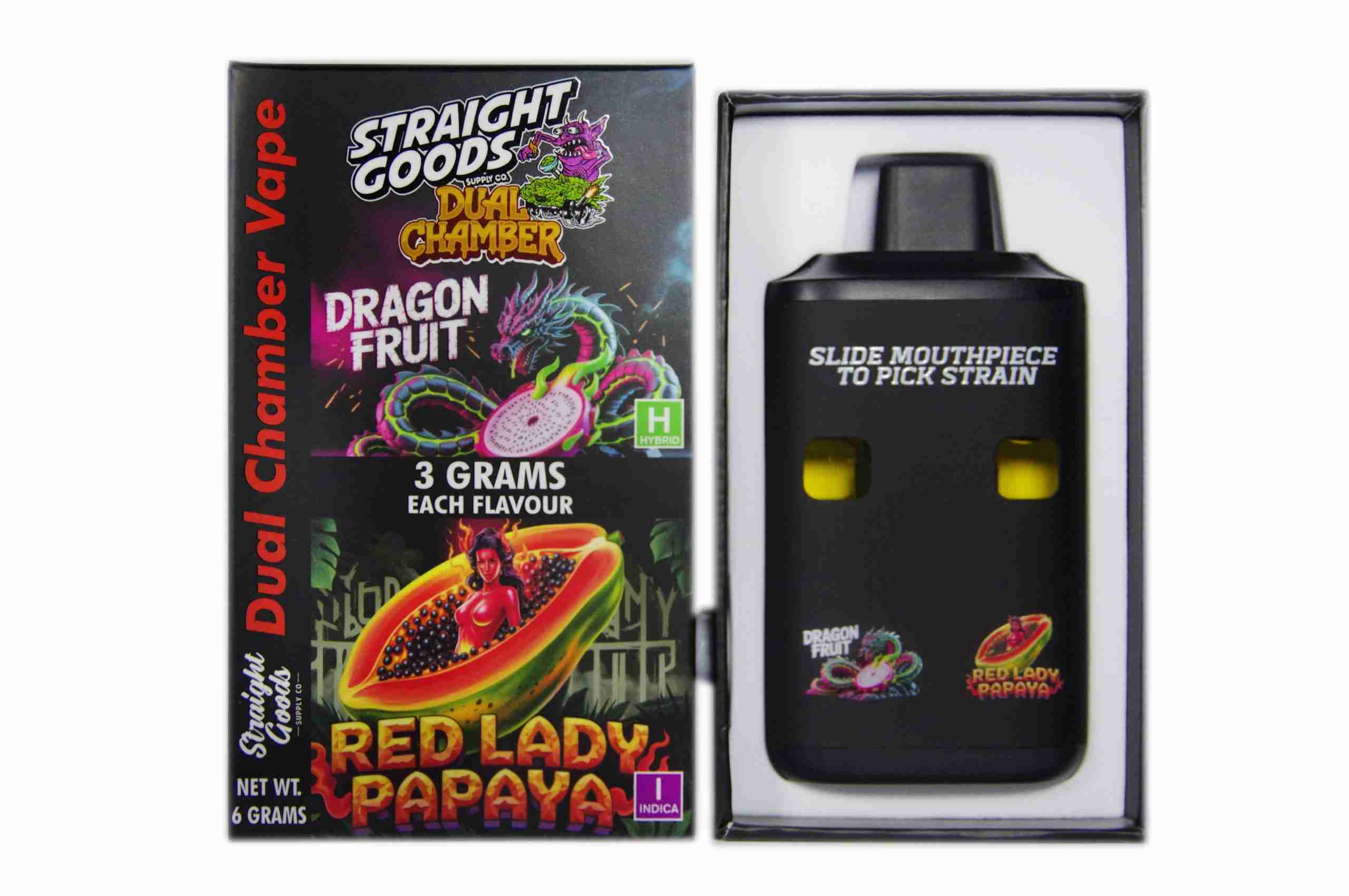 Straight Goods – Dual Chamber Vape – Dragon Fruit + Red Lady Papaya (3 Grams + 3 Grams) Straight Goods – Dual Chamber Vape – Dragon Fruit + Red Lady Papaya (3 Grams + 3 Grams) product image
