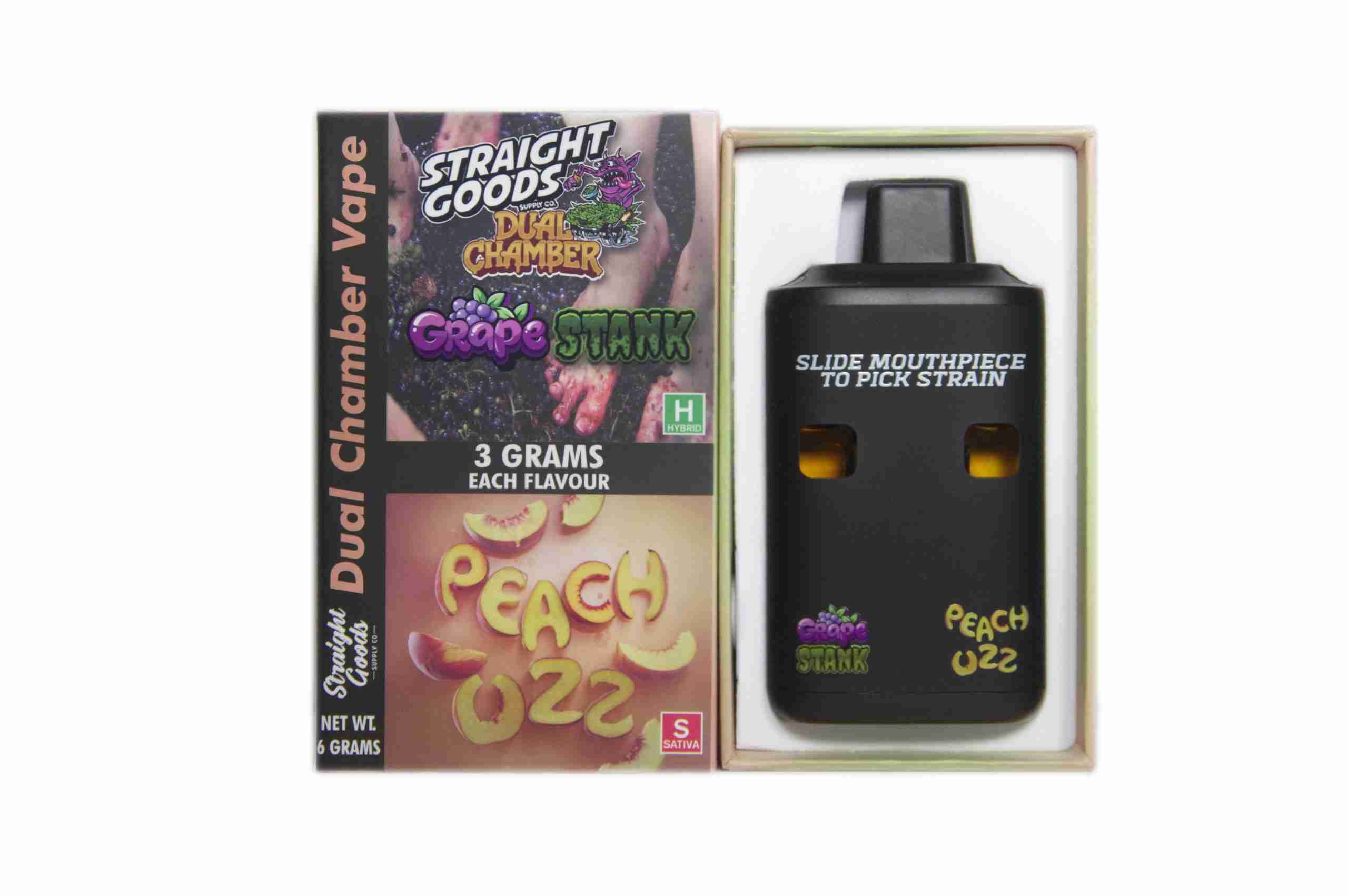 Straight Goods – Dual Chamber Vape – Grape Stank + Peach Ozz (3 Grams + 3 Grams) Straight Goods – Dual Chamber Vape – Grape Stank + Peach Ozz (3 Grams + 3 Grams) product image