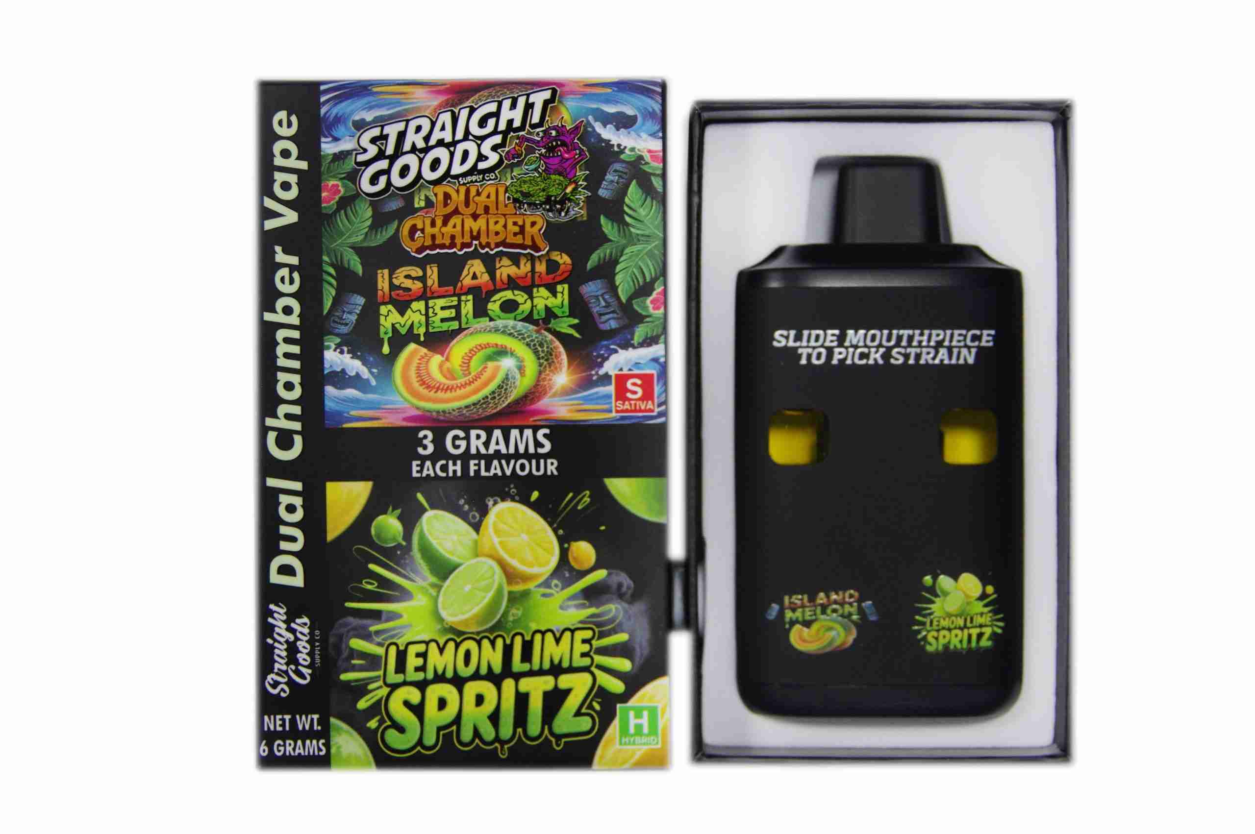 Straight Goods – Dual Chamber Vape – Island Melon + Lemon Lime Spritz (3 Grams + 3 Grams) Straight Goods – Dual Chamber Vape – Island Melon + Lemon Lime Spritz (3 Grams + 3 Grams) product image