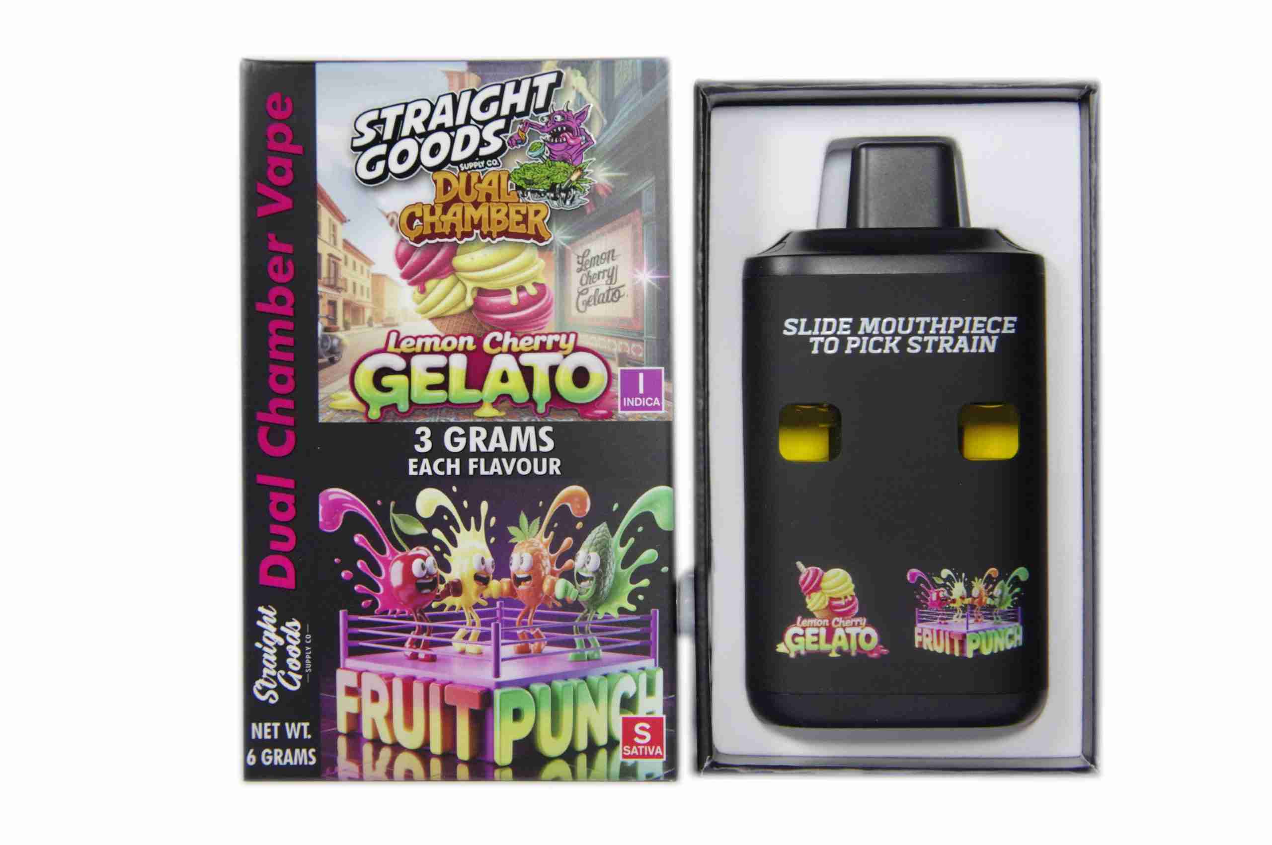 Straight Goods – Dual Chamber Vape – Lemon Cherry Gelato + Fruit Punch (3 Grams + 3 Grams) Straight Goods – Dual Chamber Vape – Lemon Cherry Gelato + Fruit Punch (3 Grams + 3 Grams) product image