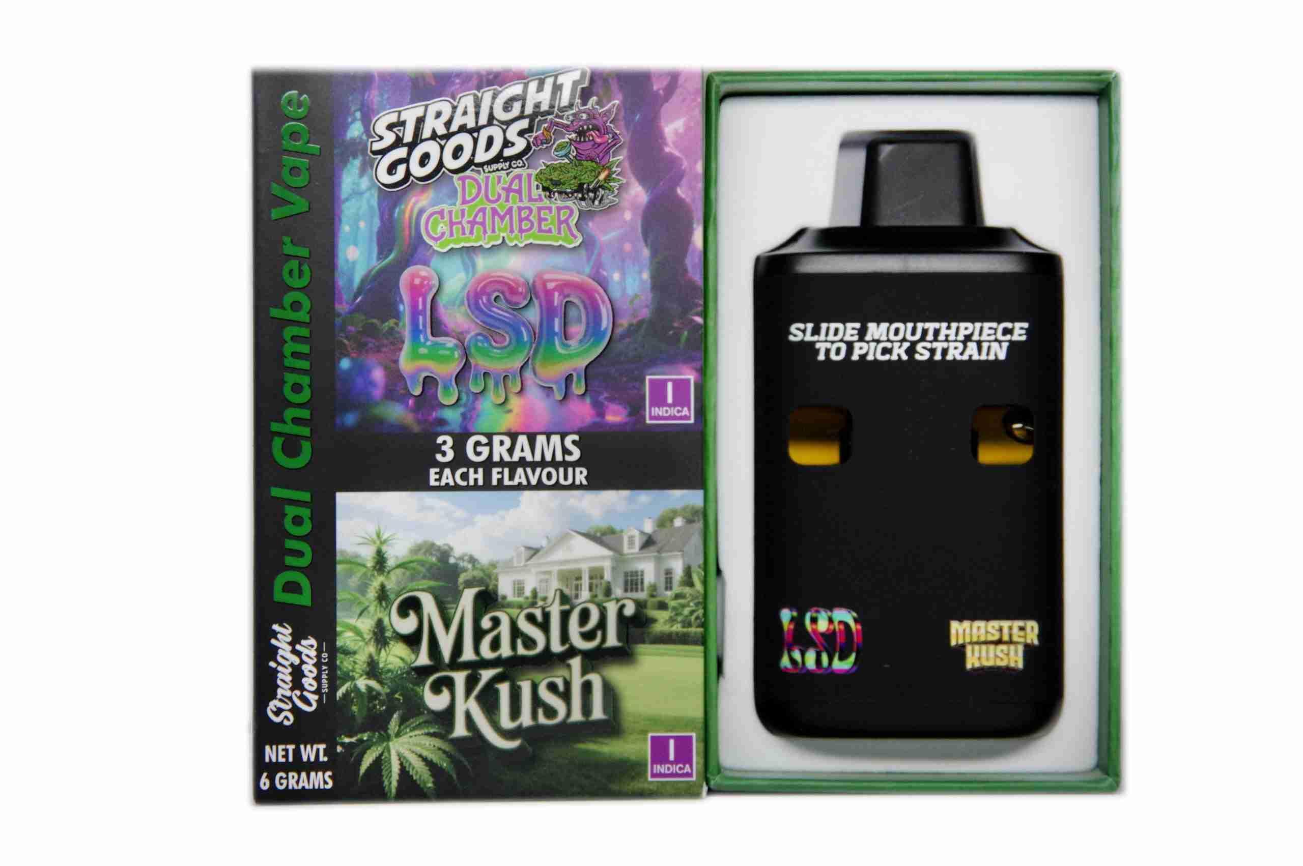 Straight Goods – Dual Chamber Vape – LSD + Master Kush (3+3 Gram) Straight Goods – Dual Chamber Vape – LSD + Master Kush (3+3 Gram) product image