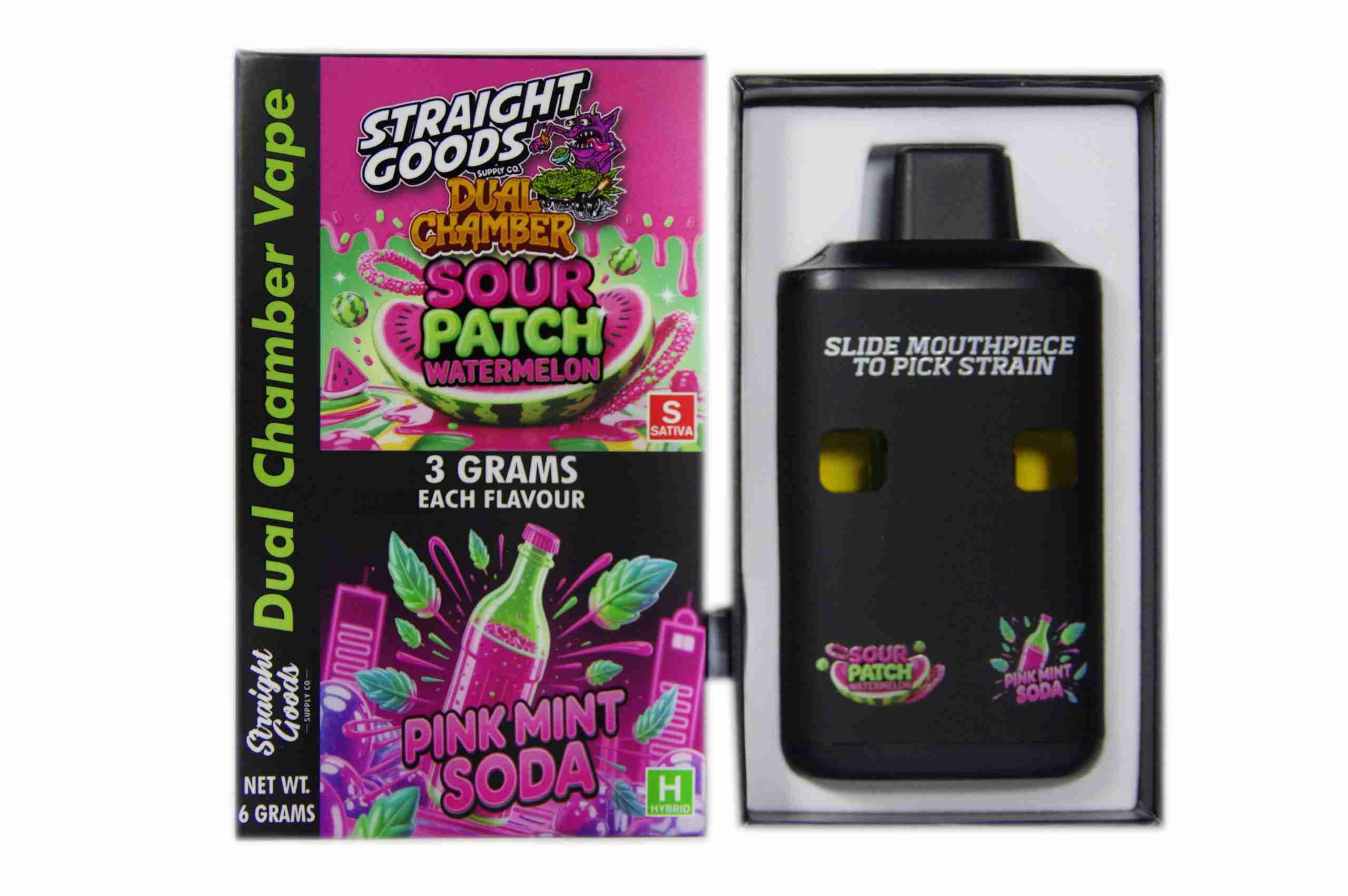 Straight Goods – Dual Chamber Vape – Sour Patch Watermelon + Pink Mint Soda (3 Grams + 3 Grams) Straight Goods – Dual Chamber Vape – Sour Patch Watermelon + Pink Mint Soda (3 Grams + 3 Grams) product image