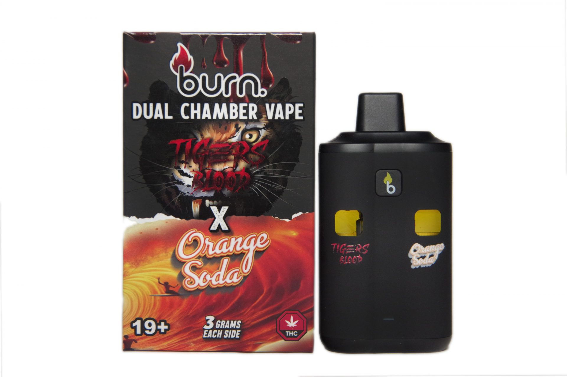 Burn Extracts – Dual Chamber Disposable Vape – Tiger Blood + Orange Soda (3+3 Gram) Burn Extracts – Dual Chamber Disposable Vape – Tiger Blood + Orange Soda (3+3 Gram) product image